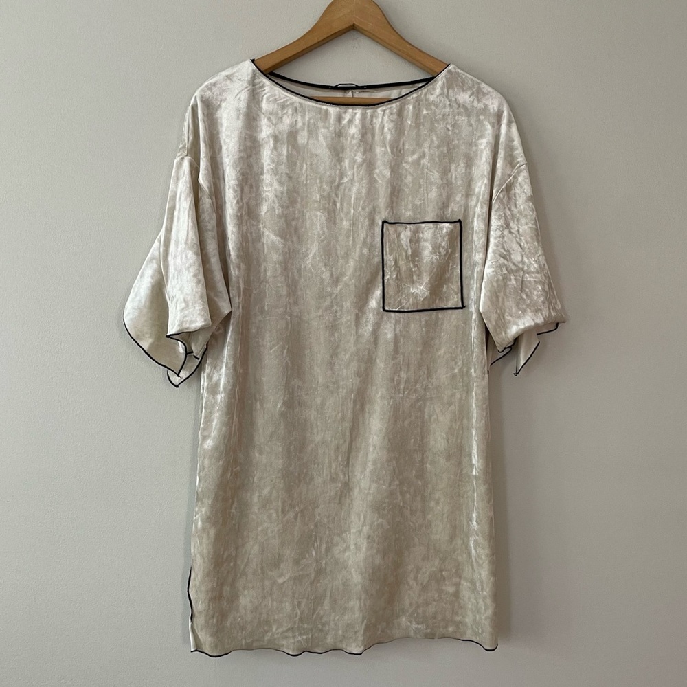 Zara Champagne Velour Crushed Velvet Long Tunic Top- Size Small (bin 2E)